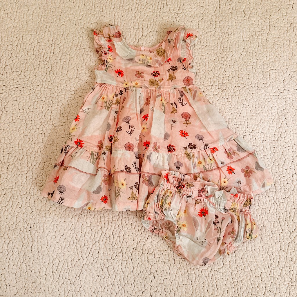 Pink Floral Ruffle Baby Dress With Bloomers